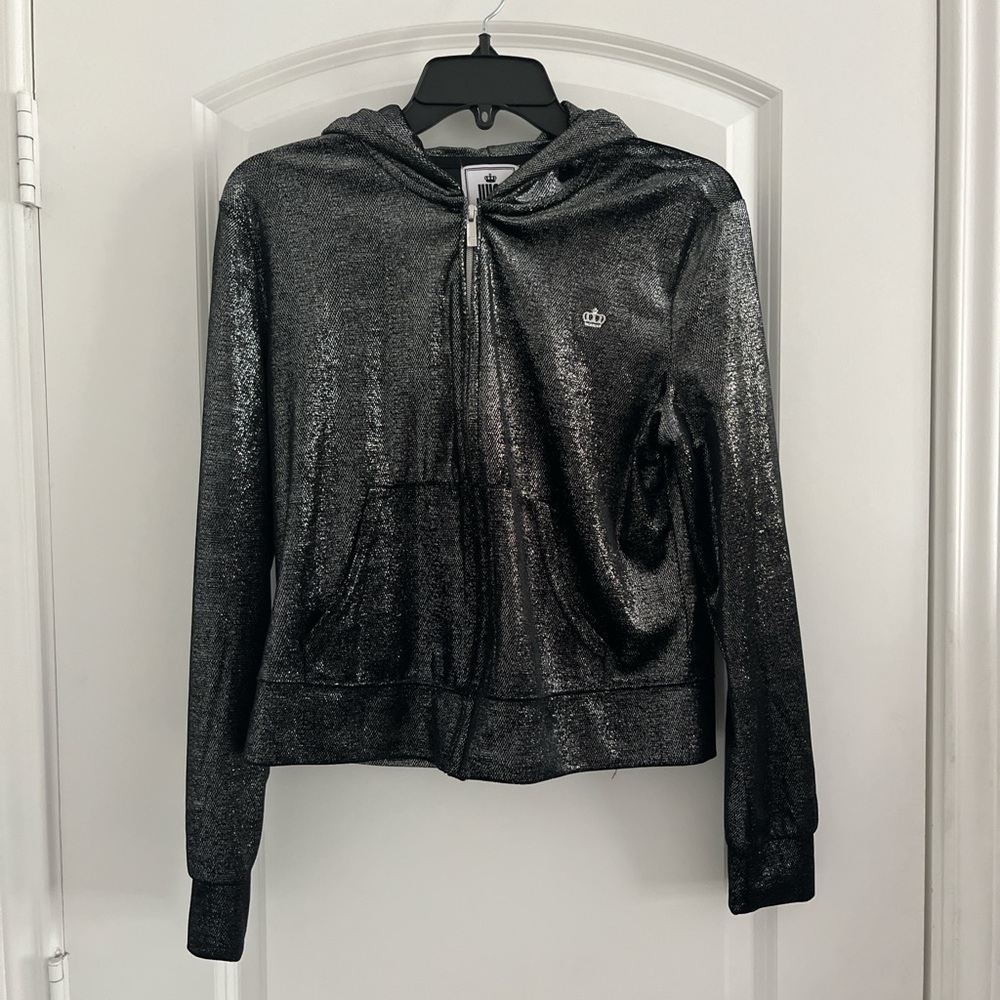 Juicy Couture Black and Silver Metallic Zip-Up Jacket